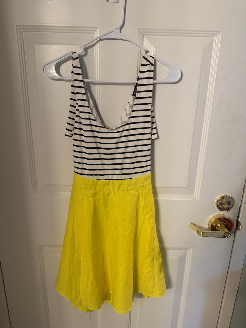 Striped Black & White Top with Yellow Midi Skirt Dress